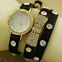 WDL Mode Rivet Bow Dekorative Leder-Armband-Uhr