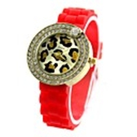 WDL Sport Diamant Dekorative Leopardenmuster Silica Gel-Armbanduhr