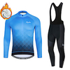 WECYCLE herren Damen Langarm Fahrradtrikot mit Trägerhosen Fahrradtrikots mit Fahrradhosen Winter Vlies Polyester Blau Schwarz / Weiß Schwarz / blau Gradient Geometrisch Fahhrad Sportkleidung Fleece