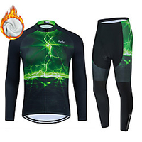 WECYCLE herren Damen Langarm Fahrradtrikot mit Trägerhosen Fahrradtrikots mit Fahrradhosen Winter Vlies Polyester Grün Schwarz / Weiß Schwarz / grün Lightning Fahhrad Sportkleidung Fleece Innenfutter Lightinthebox