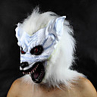 Weiß Horrific Wolf-Kopf Latex Halloween-Maske