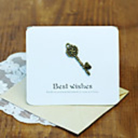 Weiß Kartenpapier Grußkarte mit Metall-Schlüssel Dekoriert - Satz von 2