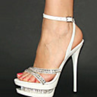 Weiß PU Leder 4cm Plattform 14cm Pfennigabsatz Damen Sandaletten mit Strass