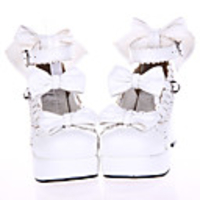 weiß PU-Leder 7, 5 cm hohen Absatz Sweet Lolita Schuhe mit Schleife