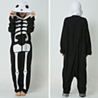 Weiß Skeleton Schwarz Polar Fleece Kigurumi Pyjamas Nachtwäsche Cartoon Tier Halloween Kostüm