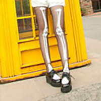 Weiß Totenkopf-Muster Gothic Lolita Strümpfe