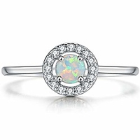 weiß vergoldeter Creaed Fire Opal Solitaire Ehering (Silber,  6)