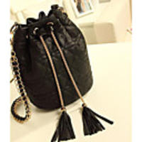 Weicai Damenmode Buckle Kordelzug Bucket Bag (Schwarz)