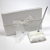 Weiße Hochzeit Gästebuch und Pen-Set mit Organza und Bogen-Perlen