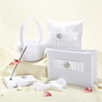 Weiße Hochzeits-Kollektion mit Blumen Strass-und Bogen-(5-teilig)