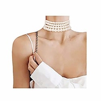 weiße runde simulierte Perle Choker Halskette Multi Stränge Choker Flapper Halskette Zubehör für Gatsby Themenparty