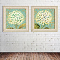 weißen Hortensie floral gerahmte Leinwand drucken 2er-Set