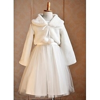 Weißer Mantel aus Kunstpelz für Kinder,  Schals für Blumenmädchen,  Überwurf für den Winter,  süß,  warm haltend,  langärmliger Kunstpelz-Hochzeitsüberwurf mit Bommeln für die Hochzeit