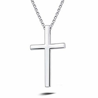 Weißgold plattiert hochglanzpoliertes massives 925er Sterlingsilber großer schwerer Herren Kruzifix Anhänger Halskette Schmuck für Männer Jungen,  mit 20 Zoll starken haltbaren massiven Silber Rolo Lightinthebox