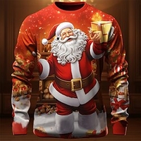Weihnachts-T-Shirt,  Grafik,  Weihnachtsmann,  Modedesigner,  lässig,  Herren-T-Shirt mit 3D-Druck,  T-Shirt,  Sport,  Outdoor,  Urlaub,  Ausgehen,  Weihnachts-T-Shirt,  rot,  langärmelig,  Rundhals-Shirt, 