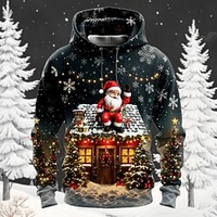Weihnachtsmänner Santa Claus 3D Hoodies Santa Claus Mode 3D Druck Urlaub Urlaub Streetwear Hoodies Schwarz Kapuzendruck Fronttasche Frühlingamp;Herbst Designer Shirt