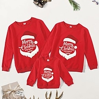 Weihnachtstops Family Look Grafik Letter Athleisure Print Rot Langarm Basic Passende Outfits Lightinthebox