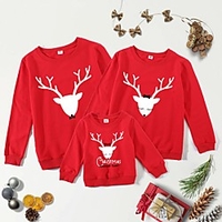 Weihnachtstops Family Look Hirsch Buchstabe Athleisure Print rot Langarm Basic passende Outfits Lightinthebox