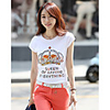 Weila Frauen Round Neck Cartoon-Muster Kurzarm-T-Shirt