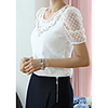 Weila Frauen Round Neck Solid Color Lace-T-Shirt