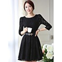 Weila Frauen Rundhals Spitzenkleid