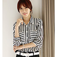 Weila Frauen Stripe 3/4 Ärmel Chiffon-Bluse