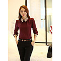 Weiman Big Sized-Puppe-Kragen Chiffong Langarm-Träger-Shirt (Wein)