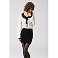 Weiman Bowknot-Puppe-Kragen Chiffon Langarm-Nette Backing Shirt (Cream)