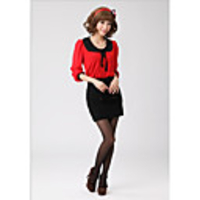 Weiman Bowknot-Puppe-Kragen Chiffon Langarm-Nette Backing Shirt (rot)
