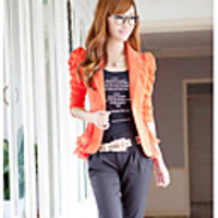Weiman Eine Schnalle Casual Langarm-Slim-Blazer (Orange)
