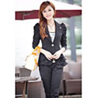 Weiman Eine Schnalle Casual Langarm-Slim-Blazer (Schwarz)