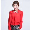 Weiman Langarm-Chiffon-Puppe-Kragen-Träger-Shirt (rot)