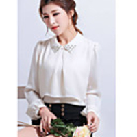 Weiman Langarm-Chiffon-Puppe-Kragen-Träger-Shirt (weiß)