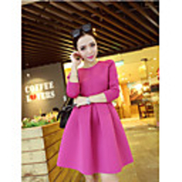 Weiman Langarm-Puff Backing Kleid (Fuchsia)