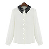 Weiman Langarm-Slim-Spitze-Chiffon-Puppe-Kragen-Träger-Shirt (weiß)