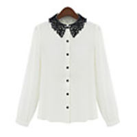 Weiman Langarm-Slim-Spitze-Chiffon-Puppe-Kragen-Träger-Shirt (weiß)