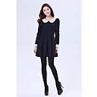 Weiman Langarm-Wolle Schlank Backing Kleid (Marine-Blau)