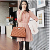 Weiman Mid-Sized Big Langarm V-Kragen-Chiffon-Kleid (Pink)
