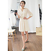 Weiman Mid-Sized Big Langarm V-Kragen-Chiffon-Kleid (weiß)