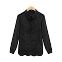 Weiman Organza Spitze Chiffon Langarm-losen Hemd (Schwarz)