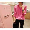 Weiman Pure Color Wilde Einfache Revers Shirt (Fuchsia)