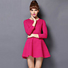 Weiman Retro elastischer Baumwolle Schlank Langarm-Kleid (Fuchsia)