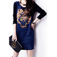 Weiman Schlank Langarm-Kleid aus Wildleder Stitching