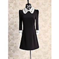 Weiman Schlank Retro Langarm-Kleid (Schwarz)
