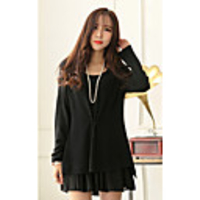 Weiman Strick Stitching Chiffon gefälschte Zwei-Stück-Kleid (Schwarz)