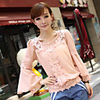 Weiman Trompete Ärmel Chiffon lose Spitze Langarm-Shirt (Pink)
