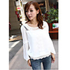 Weiman Trompete Ärmel Chiffon lose Spitze Langarm-Shirt (weiß)