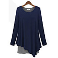 Weimeijia Asymmetrische Fake-Two-Piece Lose Langarm-Kleid (Blau)