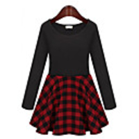 WeiMeiJia Damenmode Überprüfen Taille Splice Kleid (Screen Color)