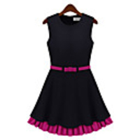 WeiMeiJia Damenmode Kontrast Farbe Taillen-Weste-Kleid (Schwarz)
